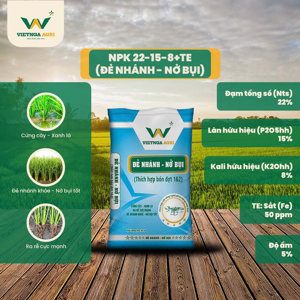 Phân bón chuyên dùng cho lúa NPK 22-15-8 +TE