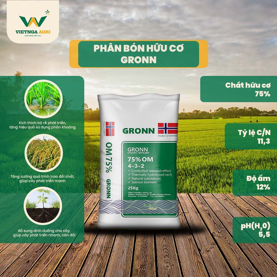 Phân bón hữu cơ Nauy Gronn 75% OM cho cây sầu riêng