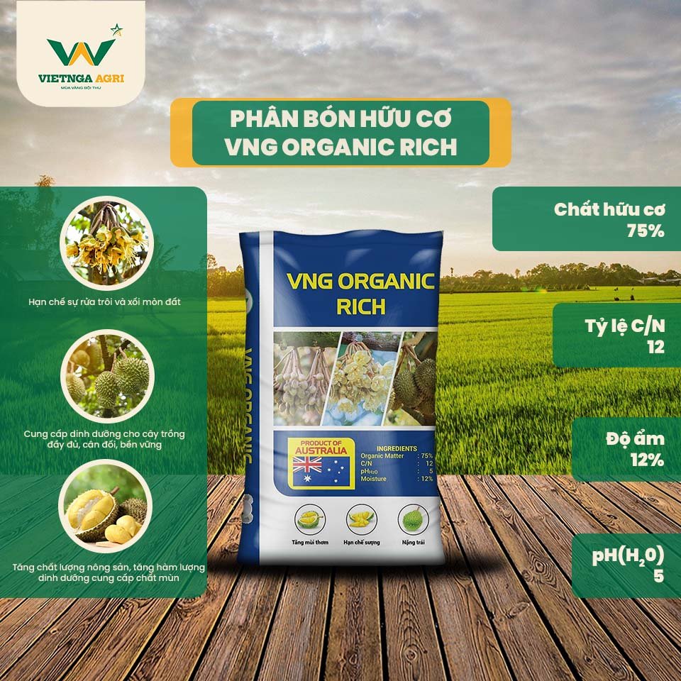 Phân hữu cơ VNG Organic Rich cho cây sầu riêng
